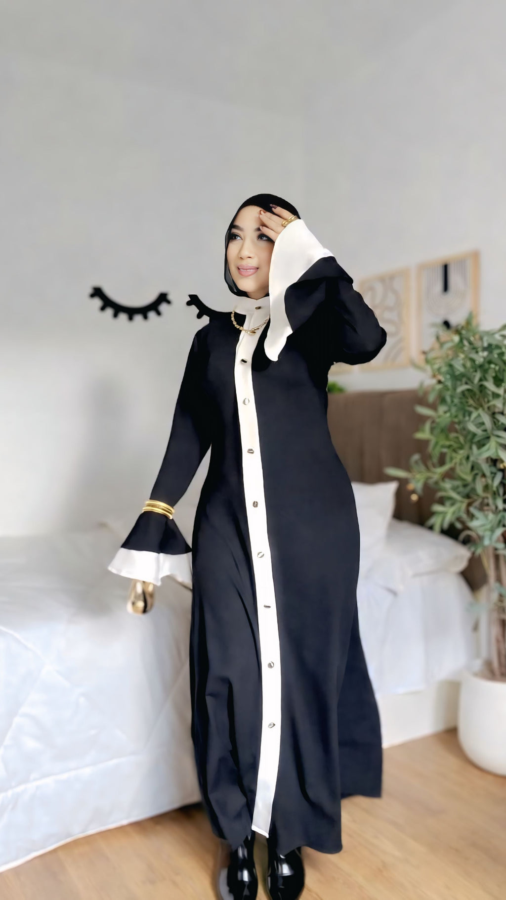 Elegant Black Button Dress