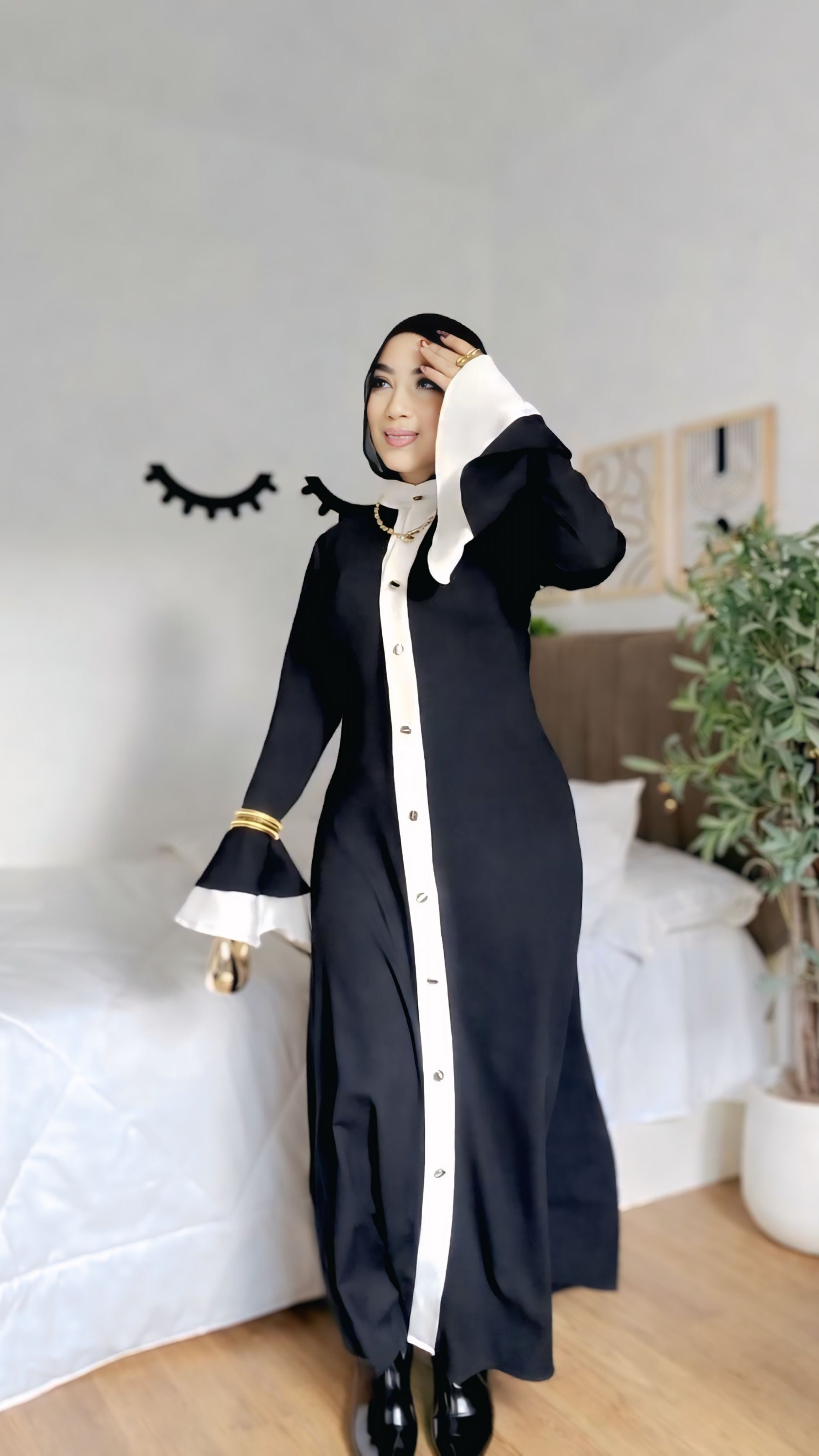 Elegant Black Button Dress