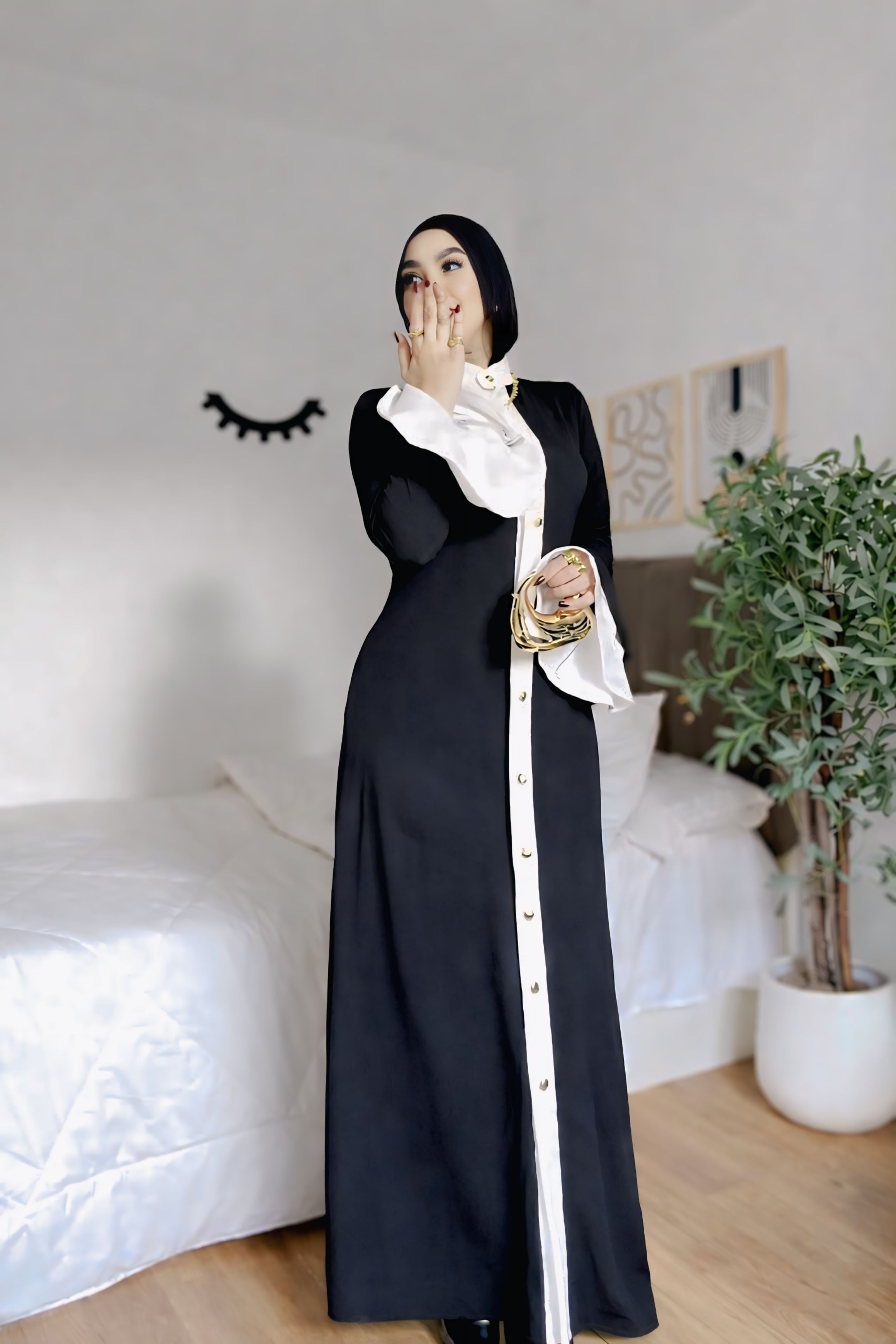 Elegant Black Button Dress