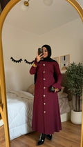 Burgundy Long Button Dress