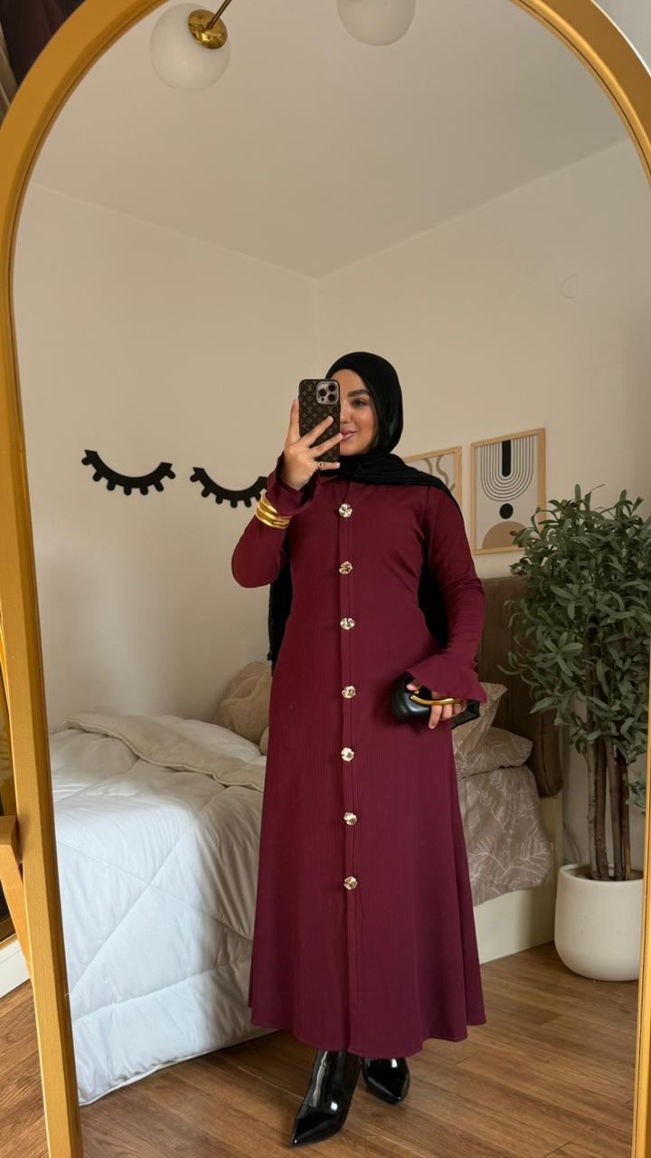 Burgundy Long Button Dress