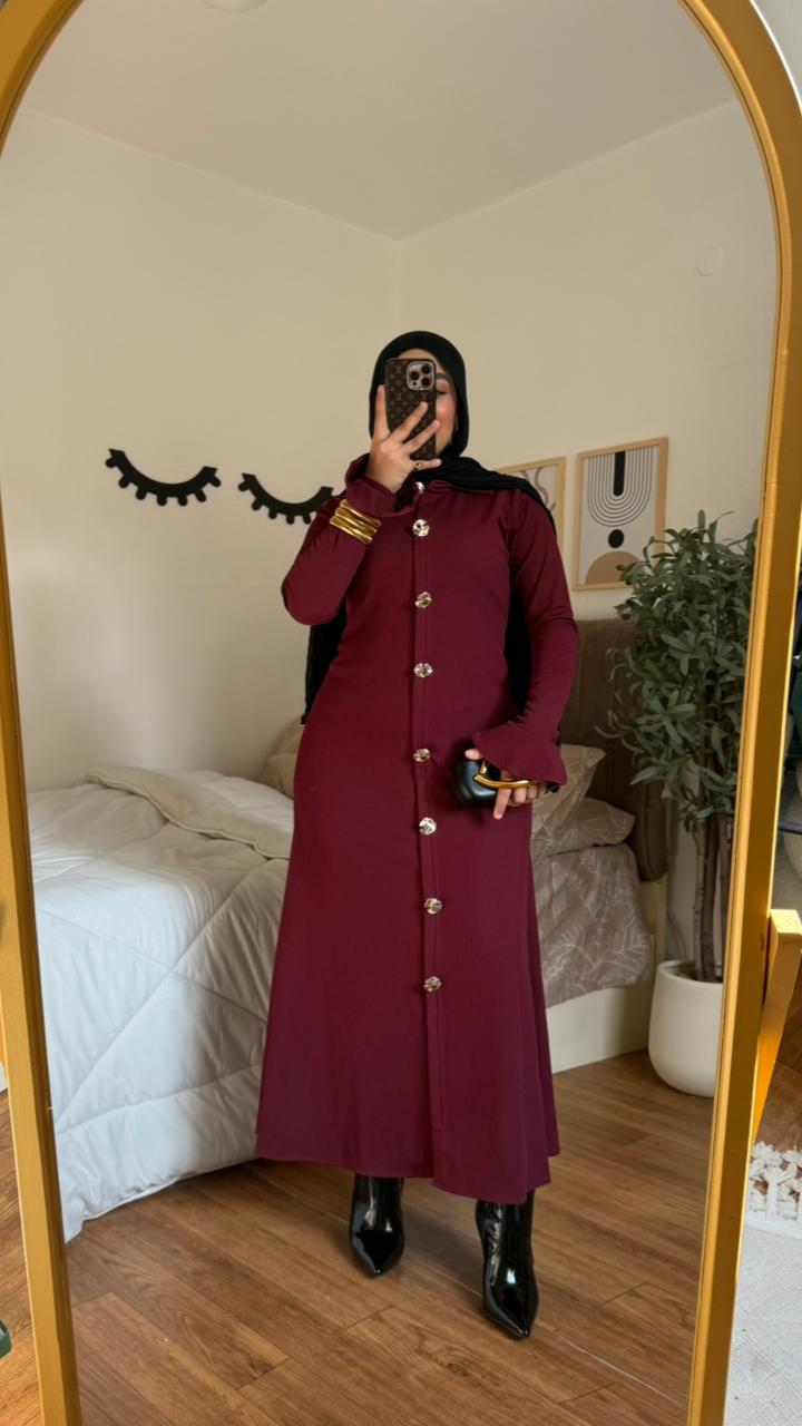Burgundy Long Button Dress