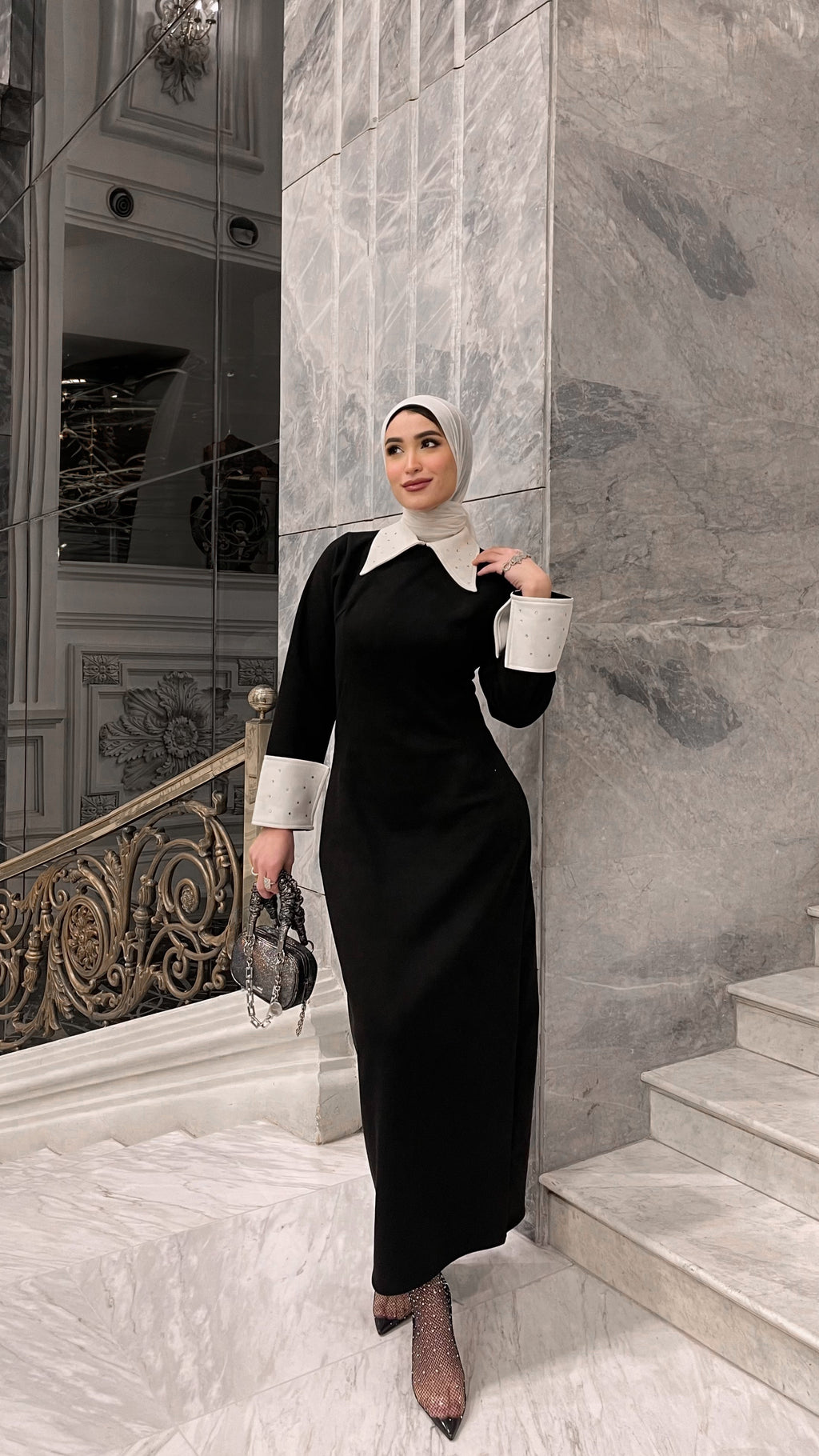 Elegant Collared Abaya Dress