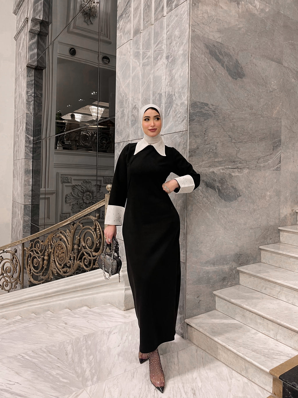 Elegant Collared Abaya Dress