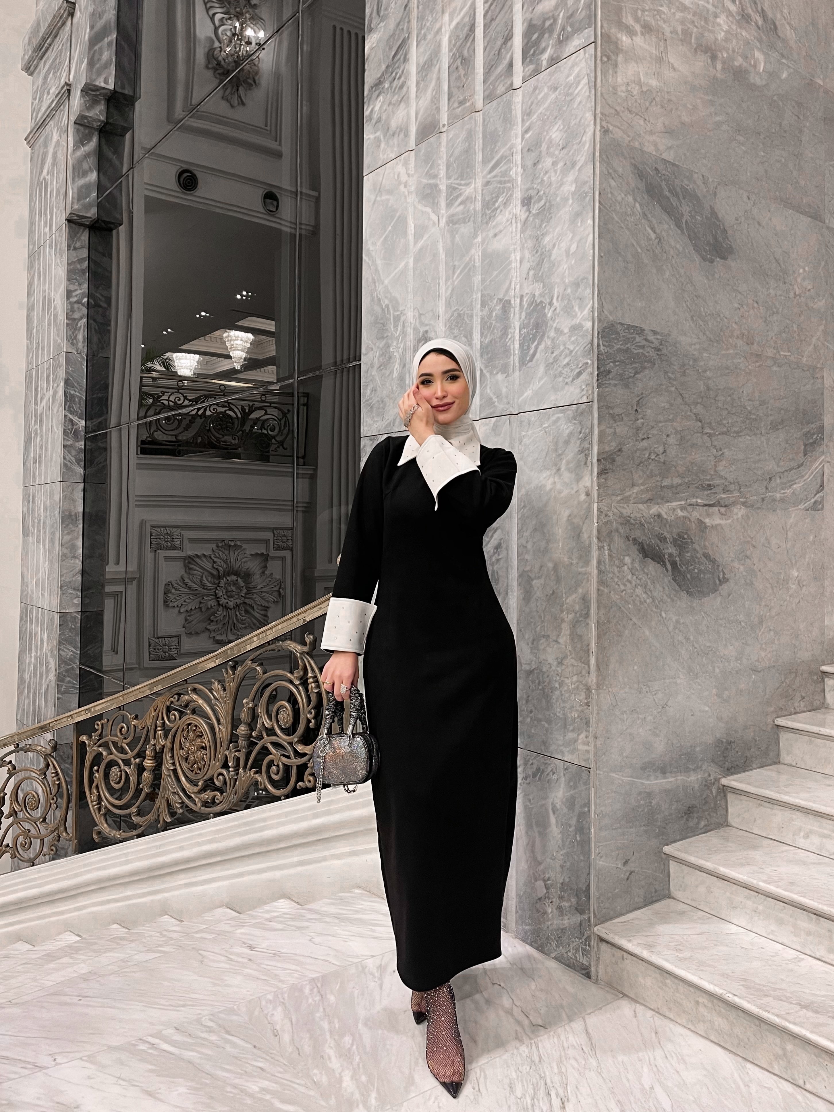 Elegant Collared Abaya Dress