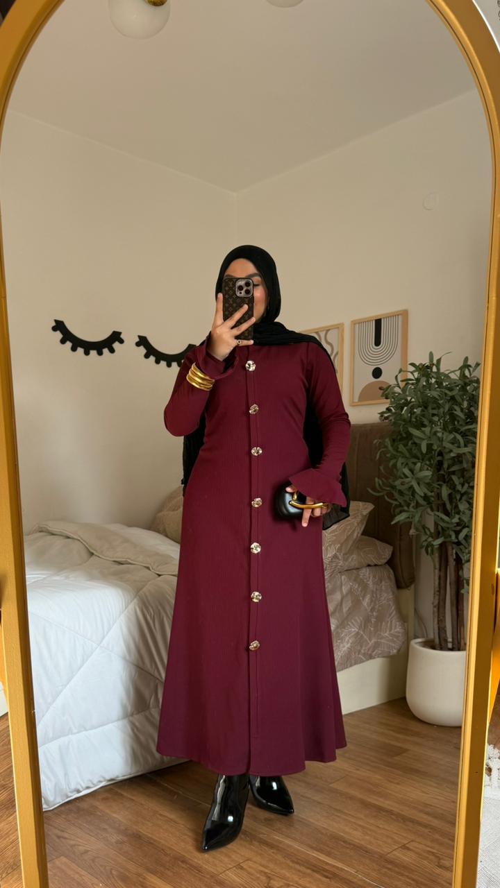 Burgundy Long Button Dress